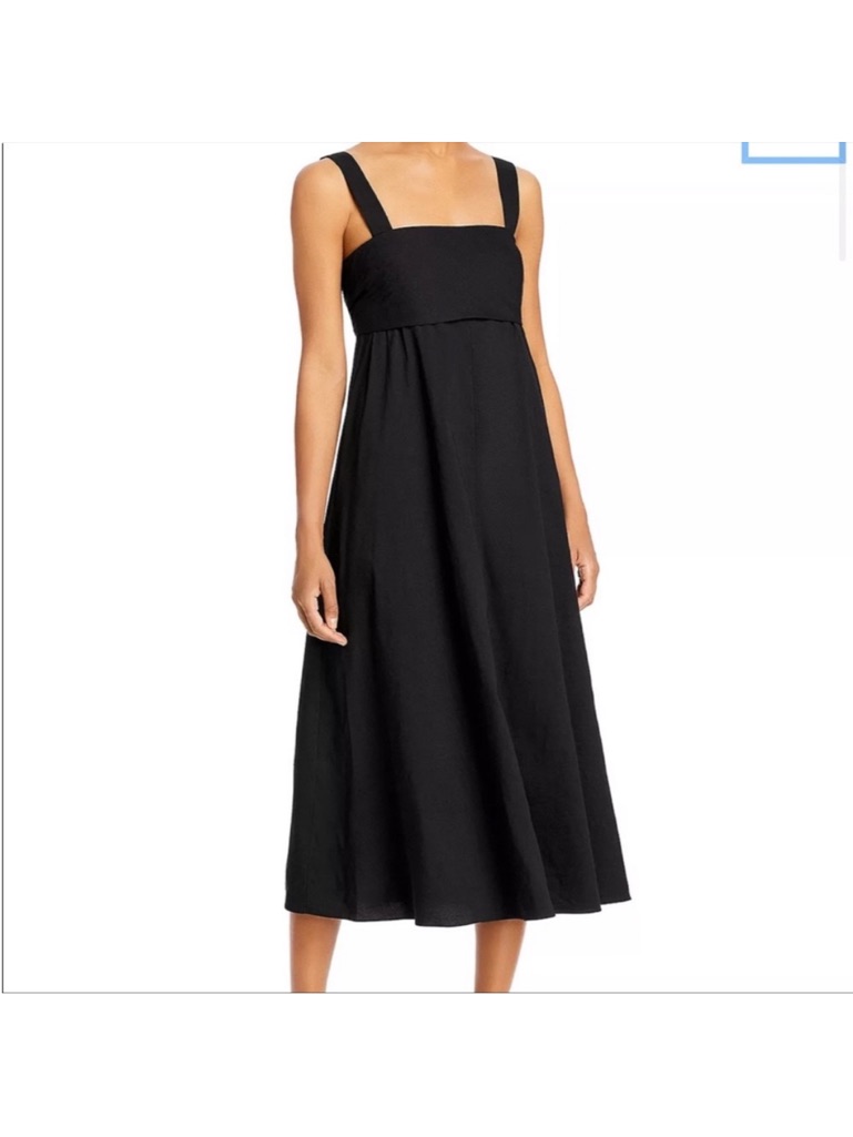 Theory Black Square-Neck Midi Dress Tie Back